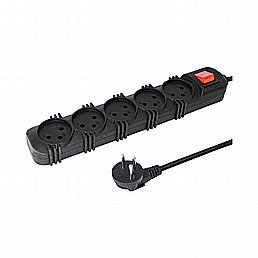 רב שקע שחור 5 שקעים + מפסק + כבל כ-3 מטר רב שקע שחור 5 שקעים + מפסק + כבל כ-3 מטר