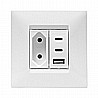 מארז טריפל USB עם שקע דו פיני לקופסא 55, מתאם ומסגרת SEE לבנה ניסקו סוויץ'