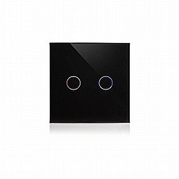 מתג טאץ' חכם לתאורה 2 לחצנים זכוכית שחורה WIFI 60mm מתג טאץ' חכם לתאורה 2 לחצנים זכוכית שחורה WIFI 60mm